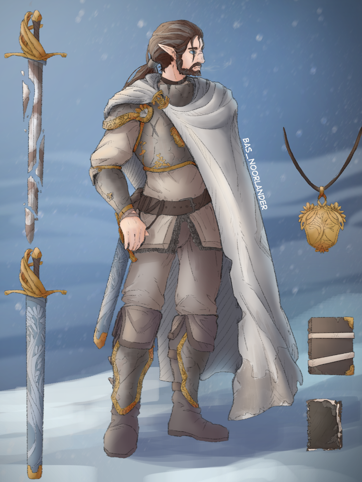 A personal character design, an elven former knight, a lone survivor.